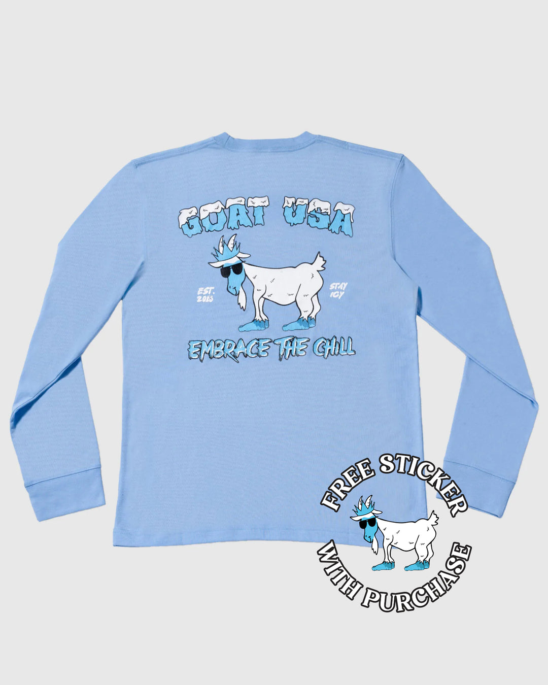 Blue long sleeve with yeti goat big back graphic